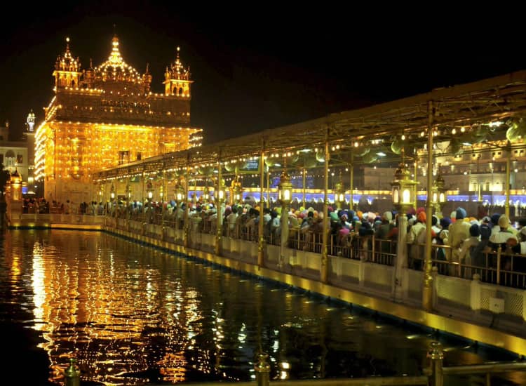 Illuminated view of the Golden Temple in Diwali